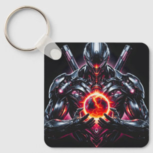 Abstract Cyber Cosmic Guardian Futuristic Robot Key Ring