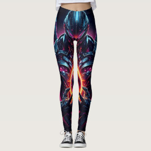 Abstract Cyber Cosmic Guardian Futuristic Robot Leggings