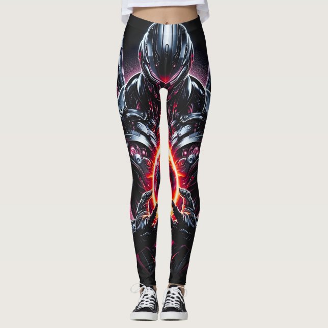 Abstract Cyber Cosmic Guardian Futuristic Robot Leggings (Front)
