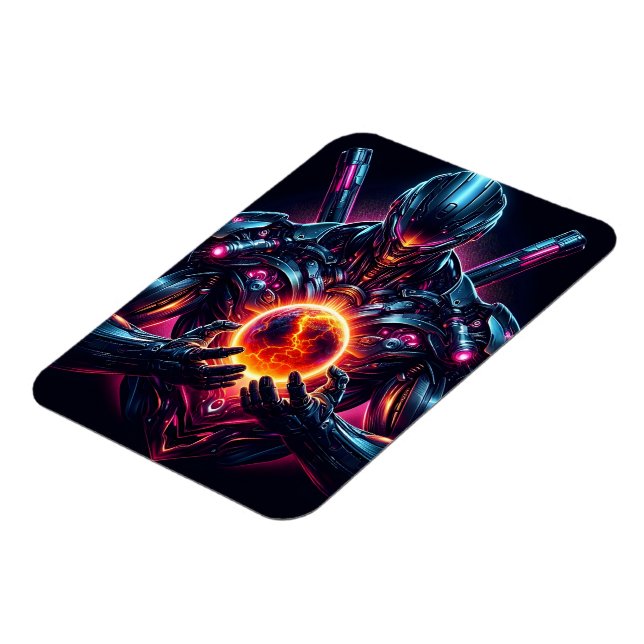 Abstract Cyber Cosmic Guardian Futuristic Robot Magnet (Left Side)