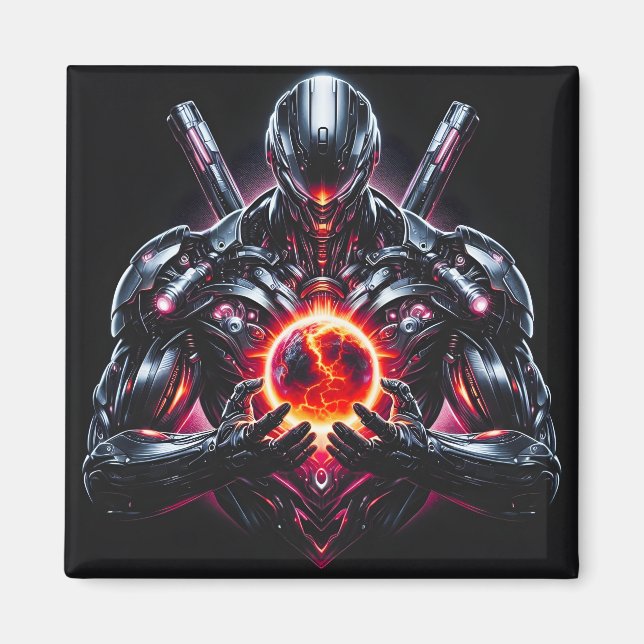Abstract Cyber Cosmic Guardian Futuristic Robot Magnet (Front)