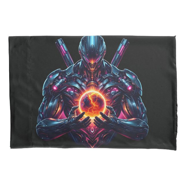 Abstract Cyber Cosmic Guardian Futuristic Robot Pillowcase (Front)