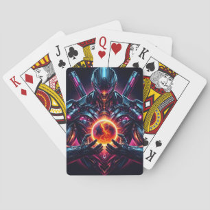 Abstract Cyber Cosmic Guardian Futuristic Robot Playing Cards