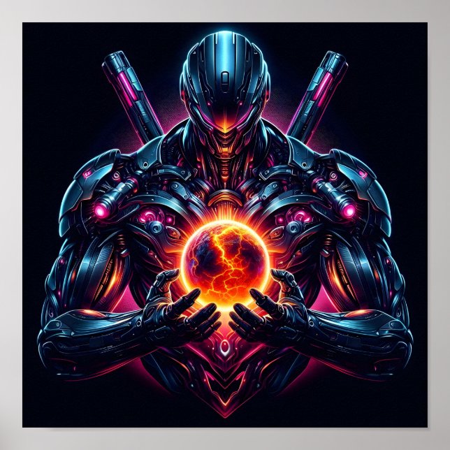 Abstract Cyber Cosmic Guardian Futuristic Robot Poster (Front)