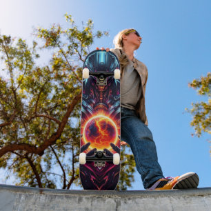 Abstract Cyber Cosmic Guardian Futuristic Robot Skateboard