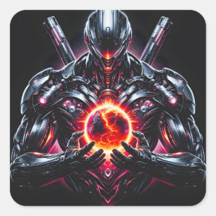 Abstract Cyber Cosmic Guardian Futuristic Robot Square Sticker