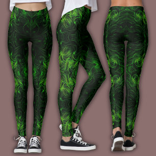 Abstract Cyber Pattern   Black & Lime Plasma Leggings