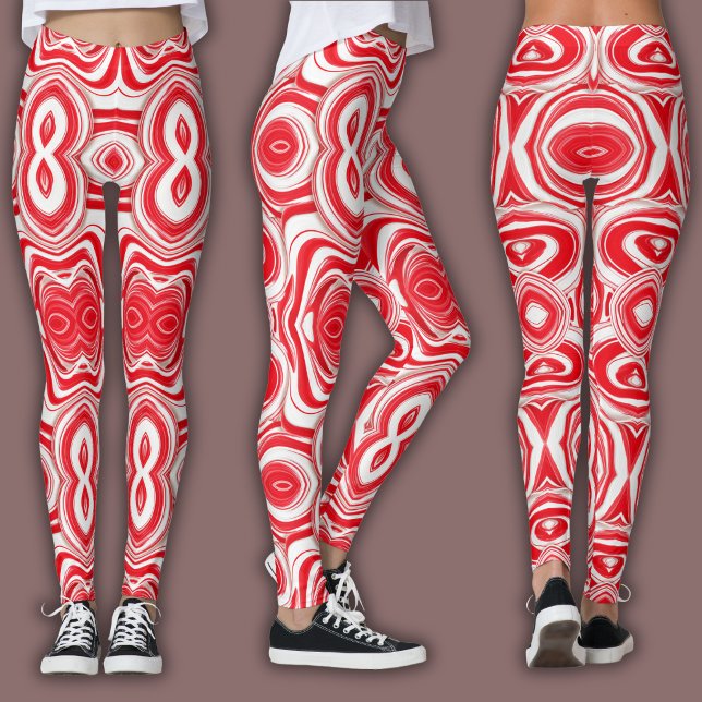 Abstract Cyber Pattern | Hypnotic Red/White  Leggings (Creator Uploaded)