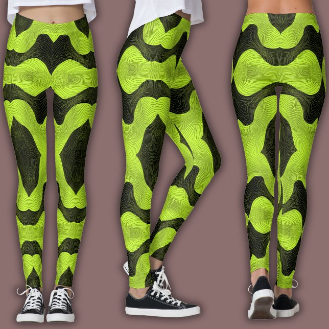 Abstract Cyber Pattern | Neon Lime & Black Leggings (Creator Uploaded)