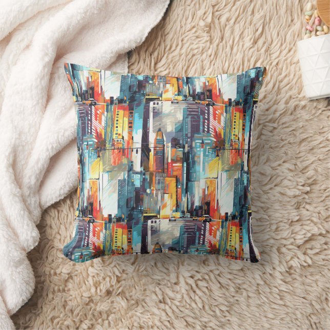 Abstract Cyberpunk Cityscape Skyline (2) Cushion (Blanket)