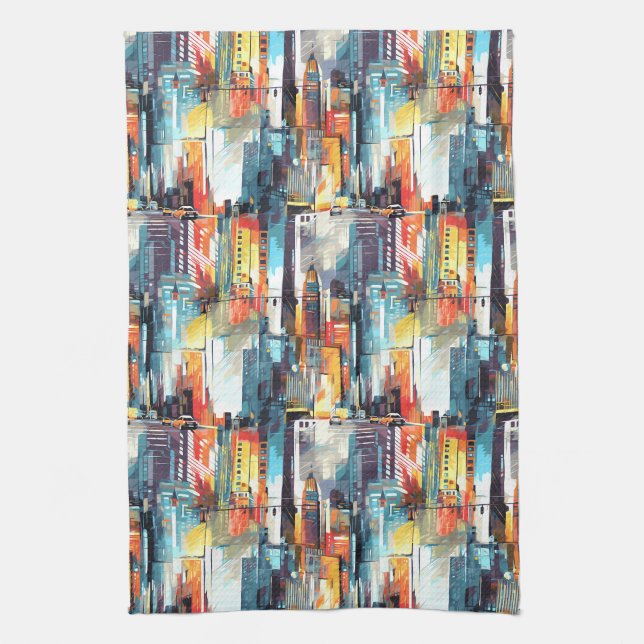 Abstract Cyberpunk Cityscape Skyline (2) Tea Towel (Vertical)