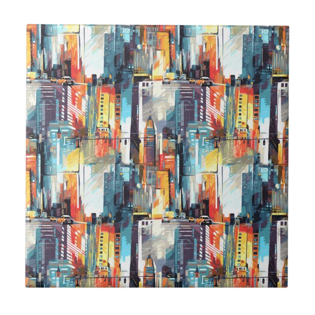 Abstract Cyberpunk Cityscape Skyline (2) Tile (Front)