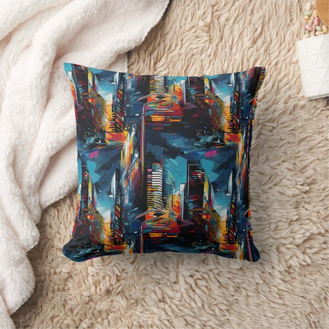 Abstract Cyberpunk Cityscape Skyline (3) Cushion (Blanket)