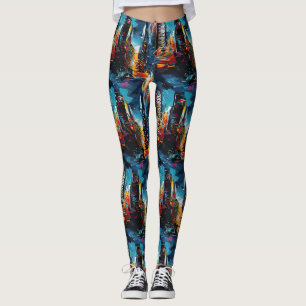 Abstract Cyberpunk Cityscape Skyline (3) Leggings