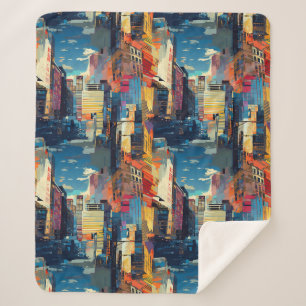 Abstract Cyberpunk Cityscape Skyline (4) Sherpa Blanket