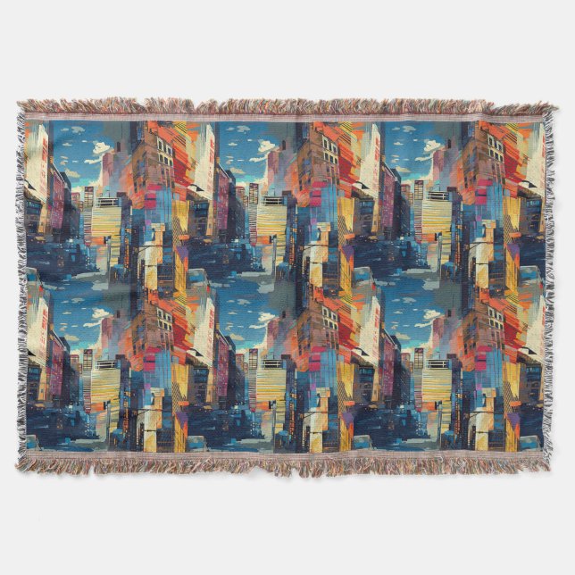 Abstract Cyberpunk Cityscape Skyline (4) Throw Blanket (Front)