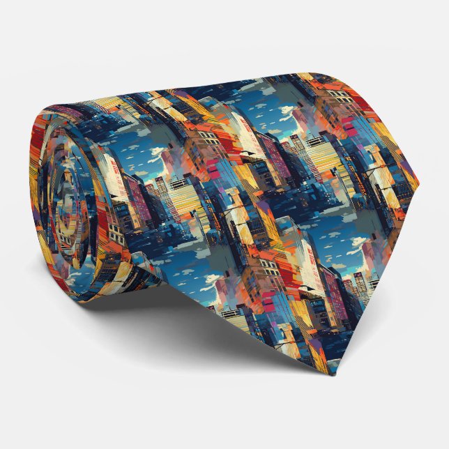 Abstract Cyberpunk Cityscape Skyline (4) Tie (Rolled)