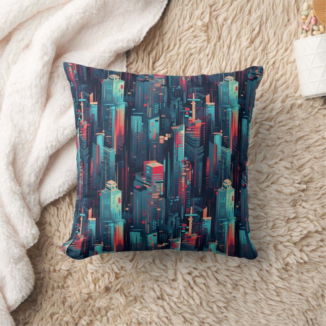 Abstract Cyberpunk Cityscape Skyline (5) Cushion (Blanket)
