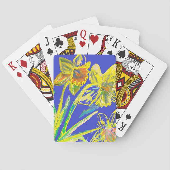 Abstract Daffodil Yellow Blue Flowers Floral Art Playing Cards (Back)