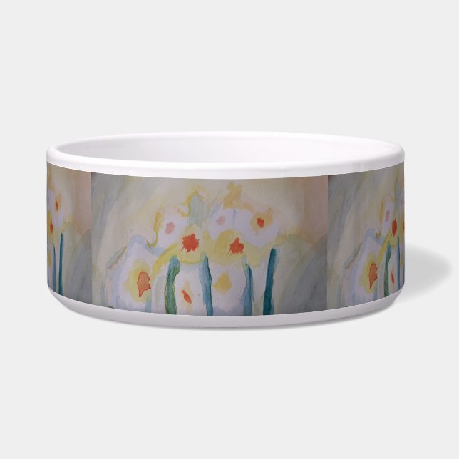 Abstract Daffodils Ceramic Pet Bowl (Front)