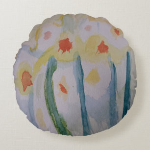 Abstract Daffodils Round Cushion