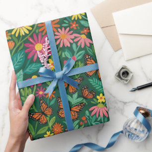 Abstract Daisies Butterflies  Wrapping Paper
