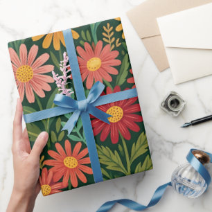 Abstract Daisies Butterflies Wrapping Paper