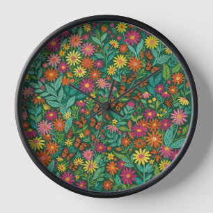 Abstract Daisies Garden Butterflies Art Clocks