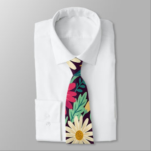 Abstract Daisies Garden Butterflies Neck Tie