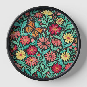 Abstract Daisies Garden Butterfly Art Clocks