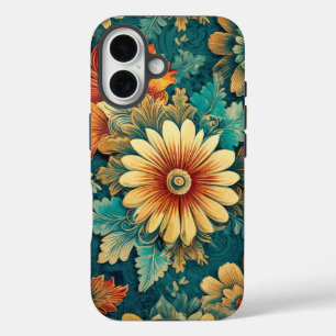 Abstract Daisy and Leaves Botanical Illustration iPhone 16 Case