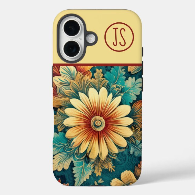 Abstract Daisy and Leaves Botanical Monogrammed Case-Mate iPhone Case (Back)