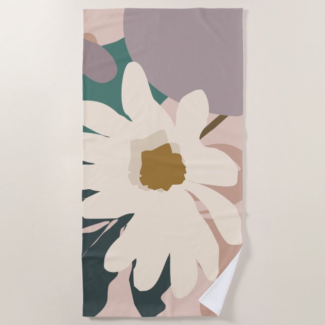 Abstract Daisy Floral Foliage Modern     Beach Towel (Front)
