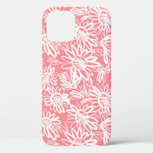 Abstract daisy sketch, monochrome pattern iPhone 12 case