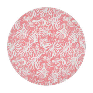 Abstract daisy sketch, monochrome pattern cutting board