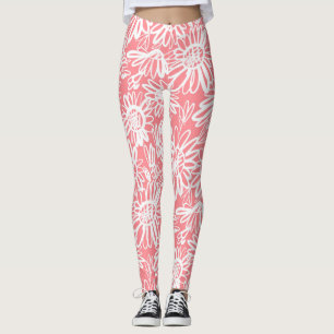 Abstract daisy sketch, monochrome pattern leggings