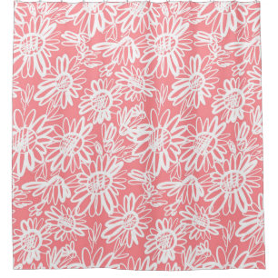Abstract daisy sketch, monochrome pattern shower curtain