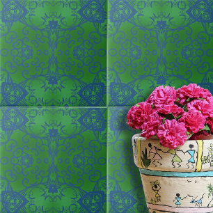 Abstract Damask Emerald Green Blue Pattern Tile