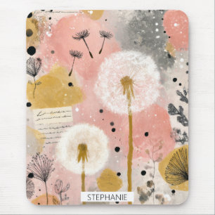 Abstract Dandelion Watercolor Floral Art Mouse Pad