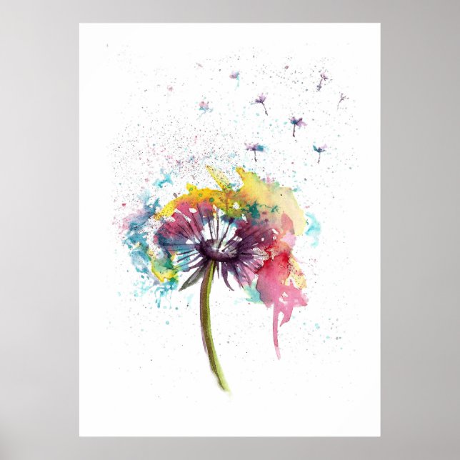 Abstract Dandelion watercolour Poster (Front)