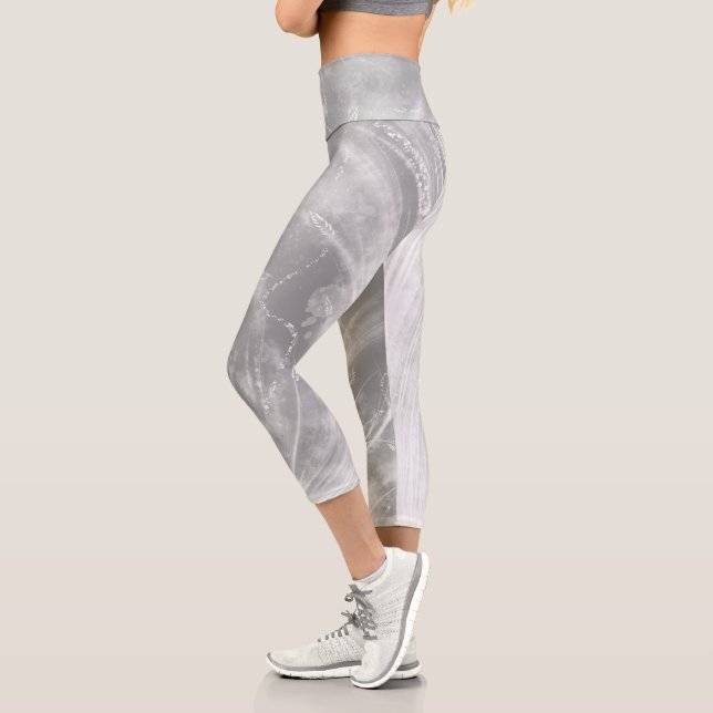 Abstract  Dandelions & fireflies Gray  Capri Leggings (Left)
