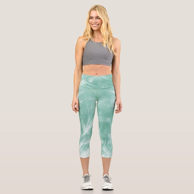 Abstract Dandelions & fireflies Green  Capri Leggings (Front)