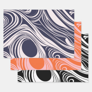 Abstract dark blue and gray liquid swirls design wrapping paper sheet