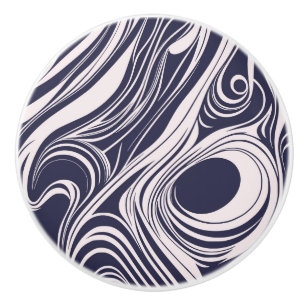 Abstract dark blue and grey liquid swirls design ceramic knob