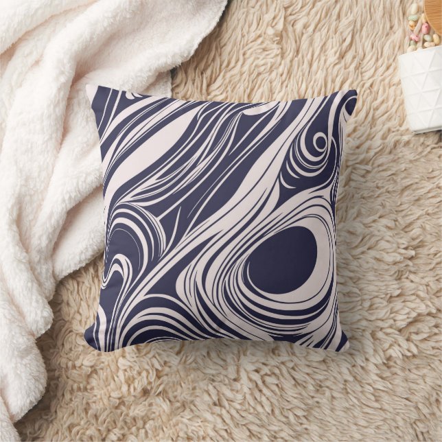 Abstract dark blue and grey liquid swirls design cushion (Blanket)