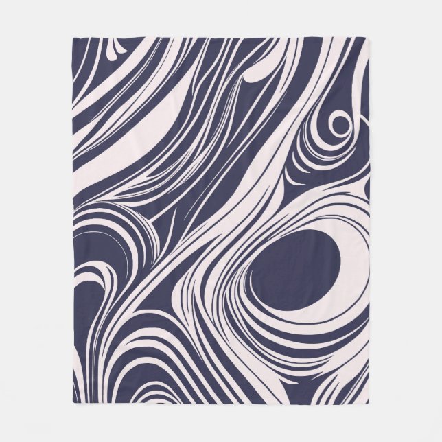 Abstract dark blue and grey liquid swirls design fleece blanket (Front)