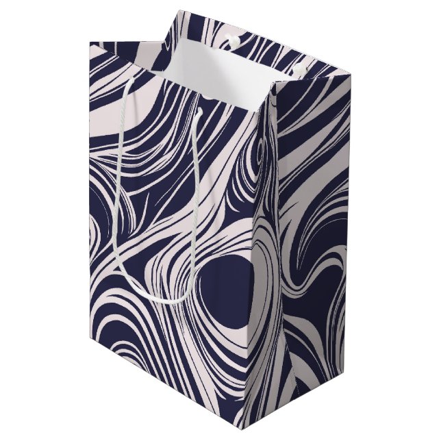 Abstract dark blue and grey liquid swirls design medium gift bag (Front Angled)
