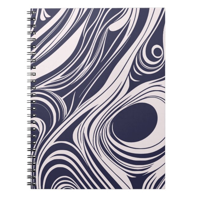 Abstract dark blue and grey liquid swirls design notebook (Front)