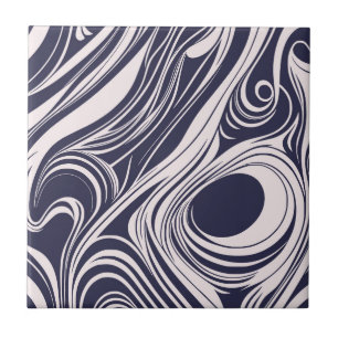 Abstract dark blue and grey liquid swirls design tile