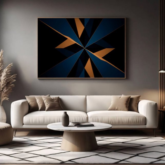 Abstract Dark Blue Brown Geometric Starburst Canvas Print (Creator Uploaded)